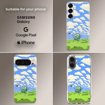 BMO character dancing in a field of clouds phone case — Collage