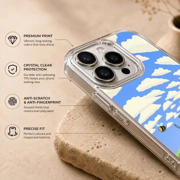 BMO character dancing in a field of clouds phone case — Info