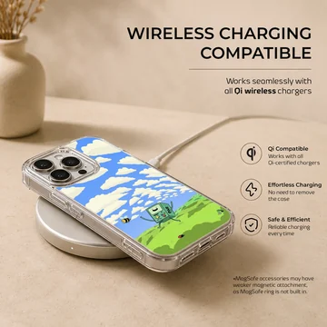 BMO character dancing in a field of clouds phone case — Charging