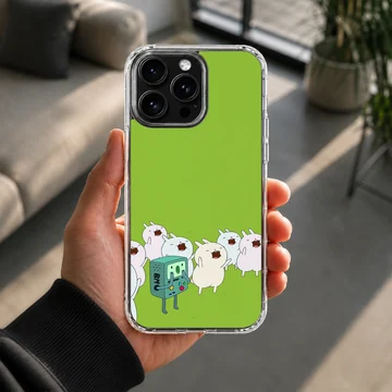 BMO phone case with cartoon characters on green background — Lifestyle