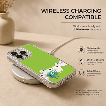 BMO phone case with cartoon characters on green background — Charging
