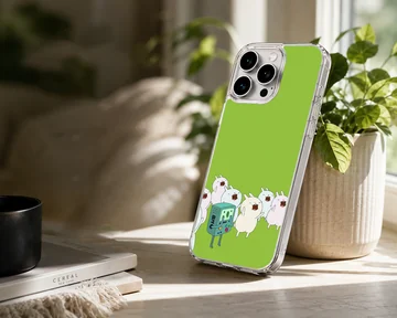 BMO phone case with cartoon characters on green background — Lifestyle