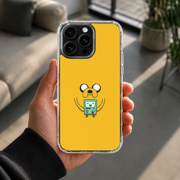 Playful BMO cartoon character on yellow background phone case — Lifestyle