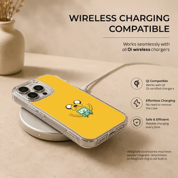 Playful BMO cartoon character on yellow background phone case — Charging