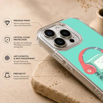 BMO cartoon character with headphones phone case — Info