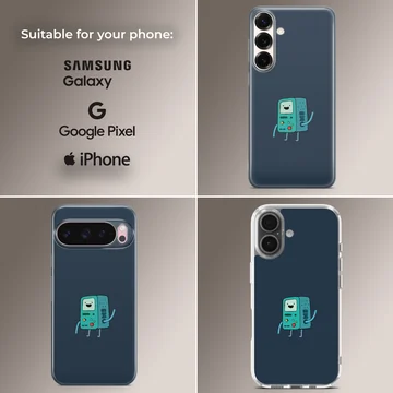 Playful BMO character on a blue background phone case — Collage