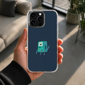 Playful BMO character on a blue background phone case — Lifestyle