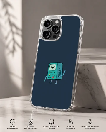 Playful BMO character on a blue background phone case — Specs