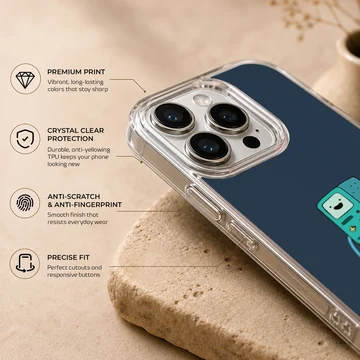 Playful BMO character on a blue background phone case — Info