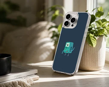Playful BMO character on a blue background phone case — Lifestyle