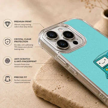 BMO character on teal background phone case — Info