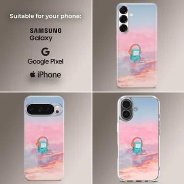 BMO in a serene sky phone case with vibrant colors — Collage