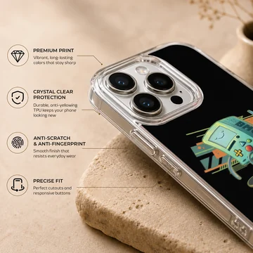 BMO cartoon graphic with skateboard on phone case — Info