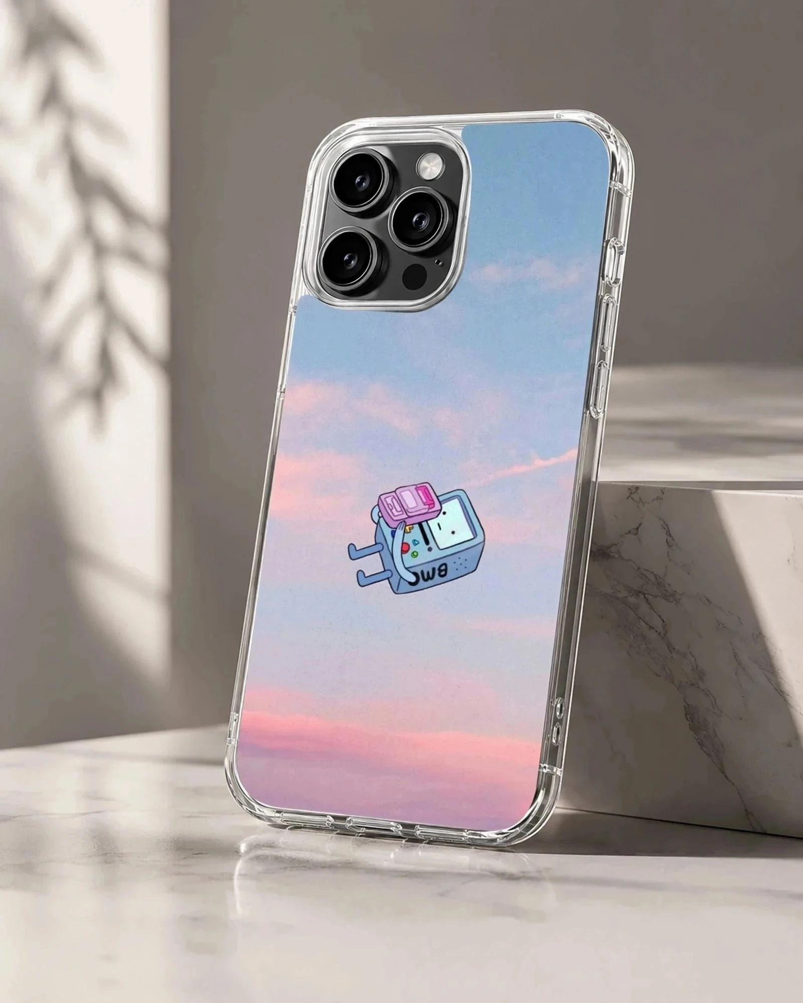 BMO character with pastel sky background on phone case