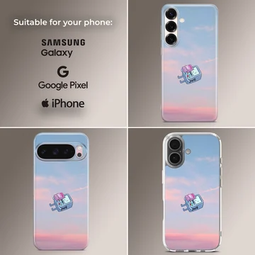 BMO character with pastel sky background on phone case — Collage