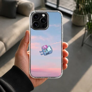 BMO character with pastel sky background on phone case — Lifestyle