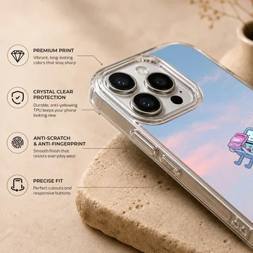BMO character with pastel sky background on phone case — Info
