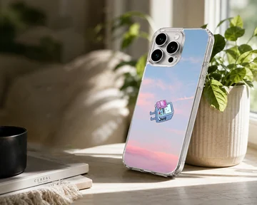 BMO character with pastel sky background on phone case — Lifestyle