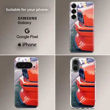 BMW E30 car design in dynamic red on phone case — Collage
