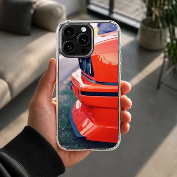 BMW E30 car design in dynamic red on phone case — Lifestyle