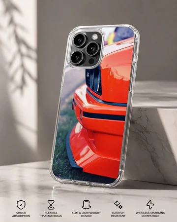 BMW E30 car design in dynamic red on phone case — Specs