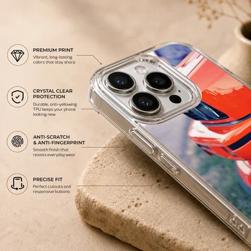 BMW E30 car design in dynamic red on phone case — Info