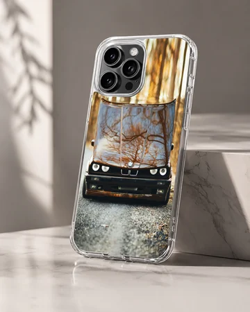 BMW E30 car design on phone case — Hero