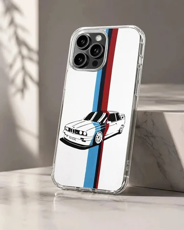 BMW E30 car with racing stripes phone case