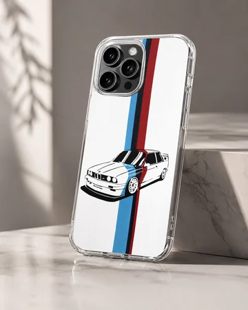 BMW E30 car with racing stripes phone case — Hero