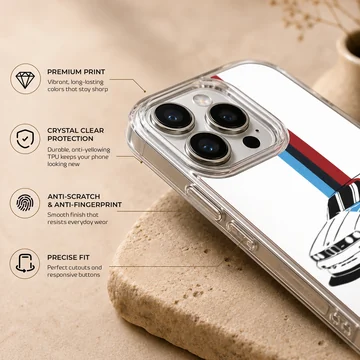 BMW E30 car with racing stripes phone case — Info