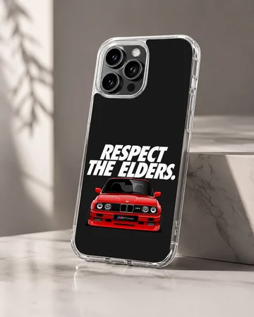 BMW E30 car with bold typography phone case — Hero