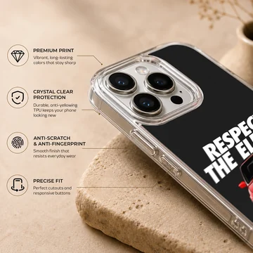 BMW E30 car with bold typography phone case — Info