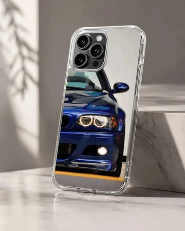 BMW E46 car design on phone case with blue and black hues
