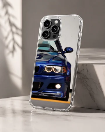 BMW E46 car design on phone case with blue and black hues — Hero