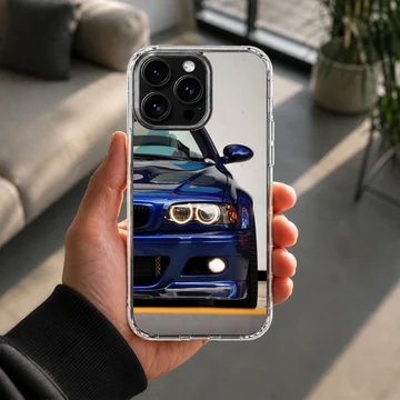 BMW E46 car design on phone case with blue and black hues — Lifestyle