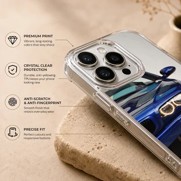 BMW E46 car design on phone case with blue and black hues — Info