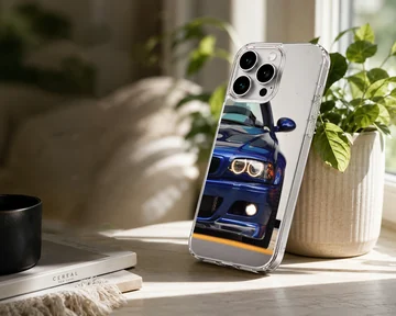 BMW E46 car design on phone case with blue and black hues — Lifestyle