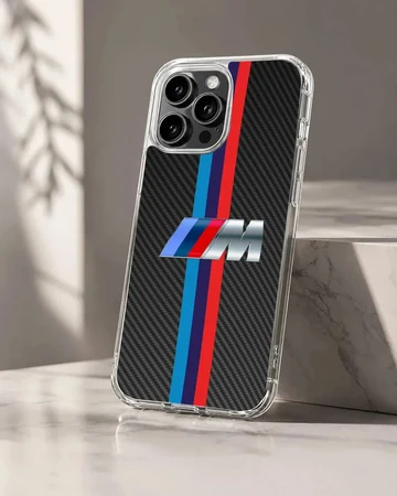 Phone case featuring BMW M Stripes design with racing colors.