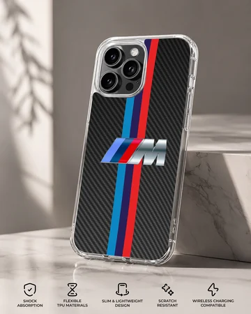 Phone case featuring BMW M Stripes design with racing colors. — Specs