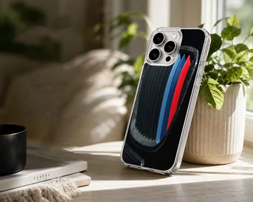 BMW design with iconic stripes on phone case — Lifestyle