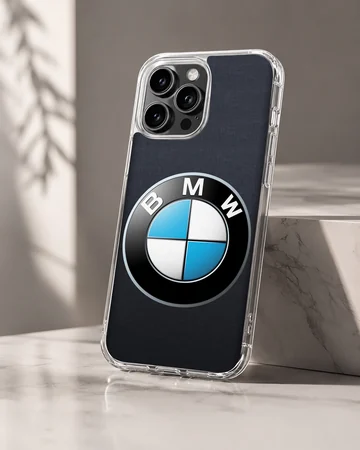 Close-up of BMW3.2 logo design on phone case — Hero