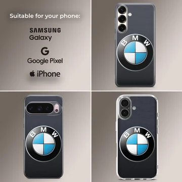 Close-up of BMW3.2 logo design on phone case — Collage