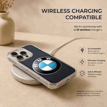 Close-up of BMW3.2 logo design on phone case — Charging