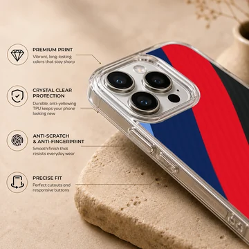 BMW inspired dynamic phone case with bold red, blue, and black design — Info