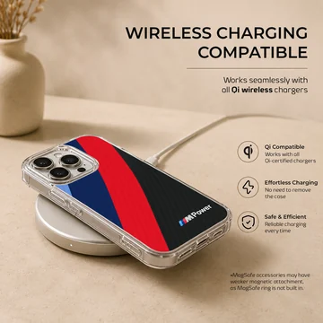BMW inspired dynamic phone case with bold red, blue, and black design — Charging