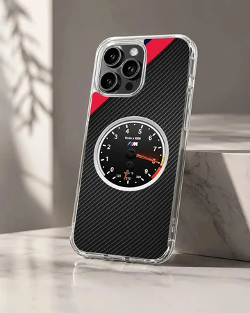 BMW tachometer design with carbon fiber texture on phone case