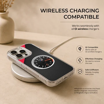 BMW tachometer design with carbon fiber texture on phone case — Charging