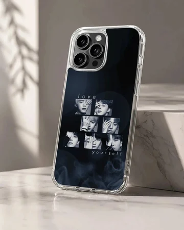 BTS group collage on a black phone case