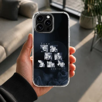 BTS group collage on a black phone case — Lifestyle