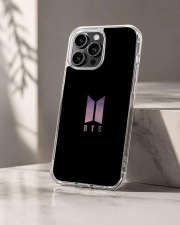 BTS minimalist logo on black background phone case — Hero